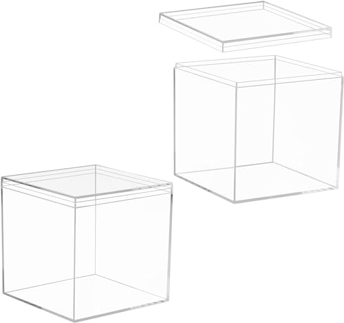 KissYou Large Acrylic Box With Lid Clear Display Boxes Acrylic Square Cube Jewelry Storage Contanier Home & Office Plastic Weddings Party Gift, Treats Boxes - size: 5.9 x 5.9 x 5.9 Inch