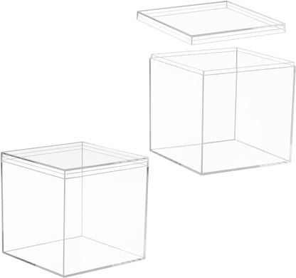 KissYou Large Acrylic Box With Lid Clear Display Boxes Acrylic Square Cube Jewelry Storage Contanier Home & Office Plastic Weddings Party Gift, Treats Boxes - size: 5.9 x 5.9 x 5.9 Inch