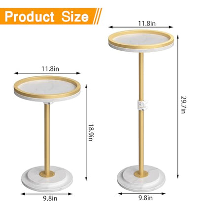 Small Side Table, Drink Table, Height Adjustable Round End Table, Pedestal Side Table for Small Spaces in Living Room, Bedroom, Gold - color: Gold