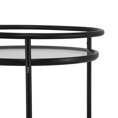 GDFStudio Modern Round Bar Cart with Dual Tempered Glass Shelves, Lockable Wheels and Gold Metal Accents, Rolling Beverage Serving Cart for Living Room, Kitchen or Dining Space,Black and Gold Finish - color: Black,gold
