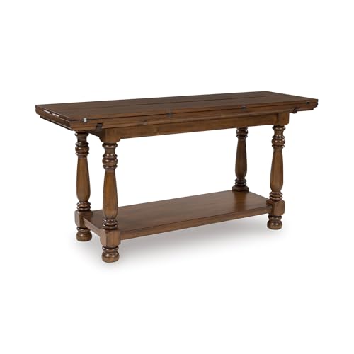 Signature Design by Ashley Sturlayne Flip Top Sofa Table, Expandable Console to Dining Table, Drop Leaf Design with Hardwood Solids, Space-Saving Multi-Use Furniture for Living Room, Brown - color: Brown, style: Sofa Table