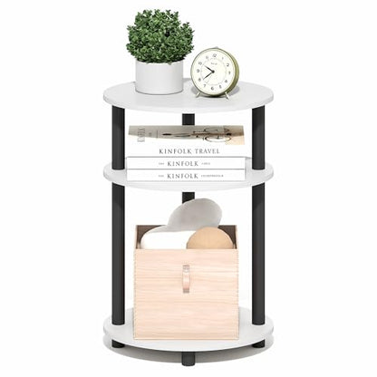 Furinno Turn-N-Tube Side Table, 3-Tier Oval End Table, Night Stand, Bedside Table, for Living Room, Bedroom, White/Black - color: White/Black, size: 1-Pack, Plastic Frame, 3-Tier, 23 Inches Tall