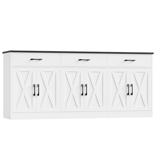 HOSTACK 71" W Kitchen Sideboard Buffet Cabinet with Storage, White/Black | Farmhouse Coffee Bar Cabinet with Wide Drawers, Large Buffet Table with Shelves, Long Kitchen Storage Cabinet for Dining Room - color: White/Black