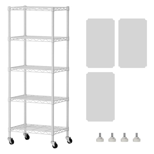 SINGAYE 5 Shelves Storage Shelf Wire Shelving Unit Metal Adjustable Wheels | Small Shelf Storage with Wheels Organizers Closet Unit for Bathroom Laundry Room Kitchen Pantry11.5D x 17.5W x 57H White - color: White, size: 5Tier/11.5"D X 17.5"W X 57"H