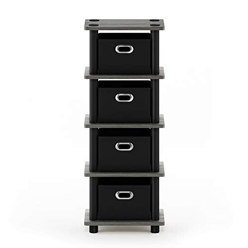 FURINNO Turn-N-Tube LACi 4-Bins System Rack, French Oak Grey/Black - color: French Oak Grey/Black, size: 4-Bins