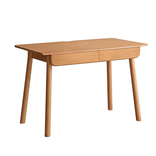 Solid Wood Desk, Mid Century Modern Home Office Desk, Computer Desk with Drawer for Writing Study Vanity 41.33" W - color: Natural-rubberwood, size: 41"W