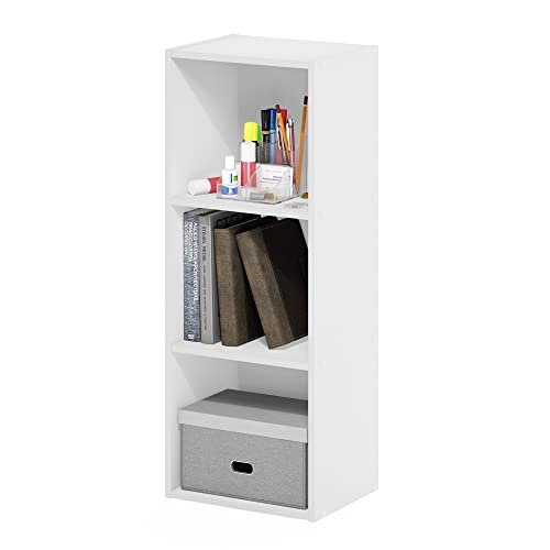 Furinno PASIR Book Shelf, 3-Tier Bookshelf, Easy Assembly Bookcase with Open Shelves, 9 x 12 x 32, for Living Room, Bedroom, Home Office, Plain White - color: Plain White, size: 3-Tier Cube Min-Tool
