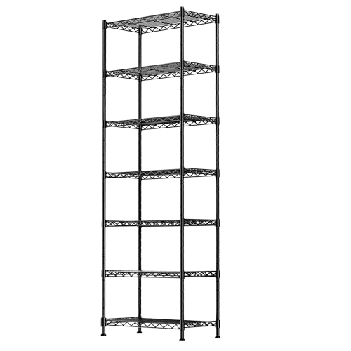 GIOTORENT 7-Wire Garage Shelving Storage Shelves, Kitchen Storage Adjustable Shelf, Metal Shelves 1400Lbs Capacity 24" W x 14" D x 71.6" H for Laundry Bathroom Pantry Closet, Black - color: Black, size: 14.0D x 24.0W x 71.6H (7Tier)
