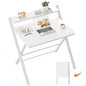 GreenForest Folding Desk No Assembly Required Large Size, 2-Tier Foldable Computer Desk with Shelf for Home Office, Space Saving Portable Laptop Study Foldable Table for Bedroom, White | Portable Foldable Table for Laptop, 2-Tier Compact with Shelf, Space