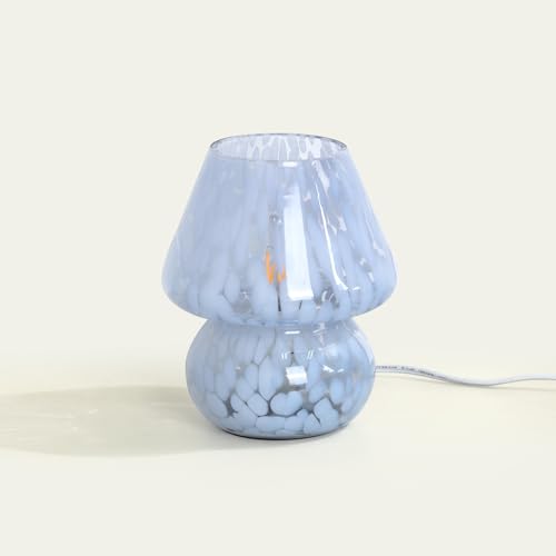 ONEWISH Mushroom Lamp Small Bedside Table Lamp-Nightstand Nightlight Dimmable Stepless, Translucent Glass Desk Lamp for Bedroom Dorm Living Kitchen, Murano Style Aesthetic Cute Home Decor(Blue) - color: blue-1pack