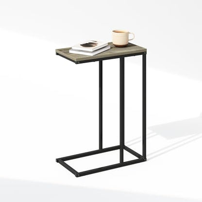 Furinno C-Shaped Side Table, Metal Frame End Table, Night Stand, Bedside Table, for Living Room, Bedroom, French Oak Grey - color: French Oak Grey, size: C-Shaped with Metal Frame