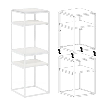 Furinno Moretti Side Table, 2-Tier Stackable Metal Frame End Table with Open Shelf, Night Stand, Bedside Table, Toolless Assembly, for Living Room, Bedroom, Solid White - color: White/White, style: Stackable Metal Frame