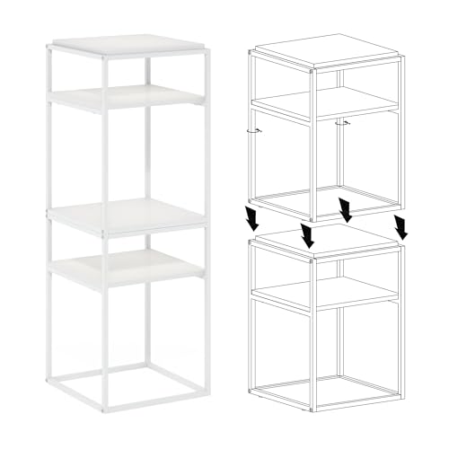 Furinno Moretti Side Table Set of 2, Stackable Metal Frame End Table with Open Shelf, Night Stand, Bedside Table, for Living Room, Bedroom, Solid White - color: Solid White/White, style: 2-Pack, Stackable Metal Frame