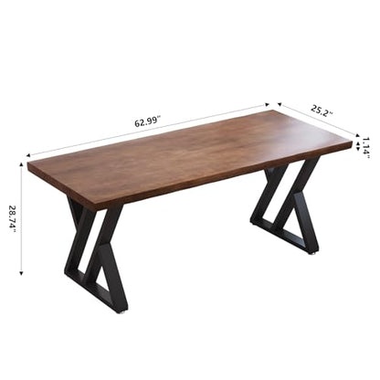 tiedingdingjiajuSolid Wood Desk 63 Inch, Rustic Wooden Writing Desk with Sturdy Metal Frame, Modern Simple Design Executive Real Wood Computer Desk for Home Office, Bedroom & Living Room - size: 62.99in