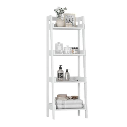 UTEX 4-Tier Ladder Shelf, Freestanding Bathroom Shelf, Open Wood Shelving Unit, Bathroom Floor Ladder Shelf (White) - size: 4-Tier
