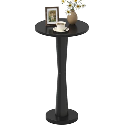 LAATOOREE Small Round Side Table, Wood Pedestal Drink Table, Accent Coffee End Table with Solid Wood Leg for Small Space, Living Room, Bedroom, Corner (1, Black) - color: Black, size: 11.8"D x 11.8"W x 25.24"H