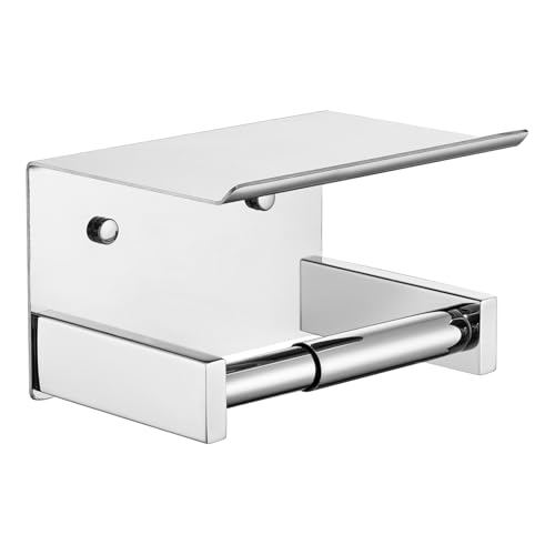 KOKOSIRI Roll Paper Holder Spring Loaded Bathroom Toilet Paper Holder Tissue Roll Holder with Shelf Wall Mounted Stainless Steel Polished Chrome B2012CH - color: Polished Chrome, size: With Shelf