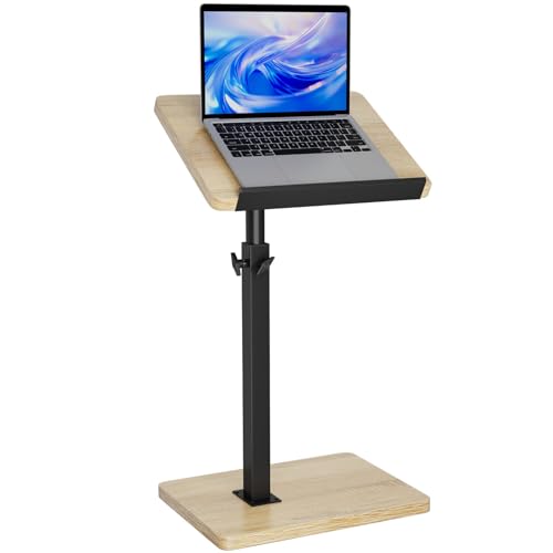 IBUYKE C Shaped Side Table, Angle Adjustable, 360° Swivel Height Adjustable End Table for Small Spaces, for Phone Computer & Tablet, Modern Small Coffee Snack Table for Sofa/Bed, Natural UTVT004R - color: Natural, size: Angle Tilt