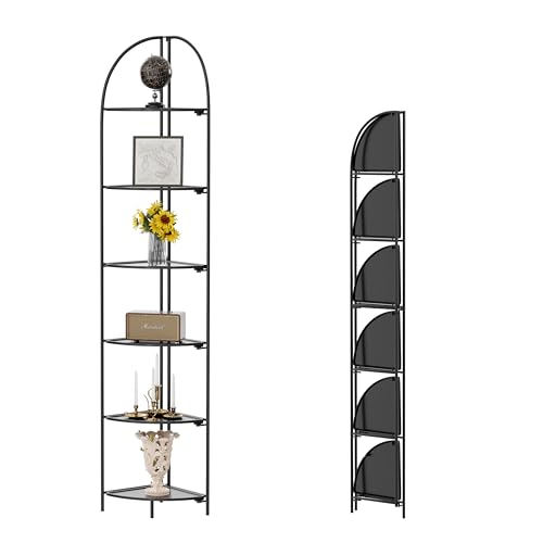Crofy 6-Tier Foldable Corner Shelf, Metal Black Frame & Shelves | Corner Plant Stand, Corner Display Rack, Multipurpose Shelving Unit for Living Room, Bedroom and Bathroom - color: Black Frame & Black Shelf, size: 6 Tier