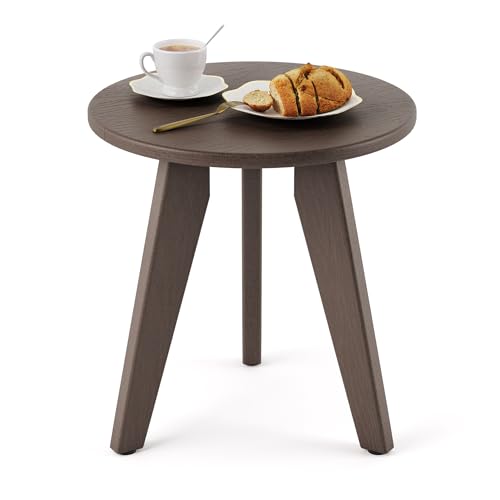 Outdoor Side Table, HDPS Outdoor Table, Small Round Side Table Weather-Resistant, Outdoor Side Tables for Patio, Porch,Deck,End Table for Plant Stand, Dark Brown - color: Dark Brown