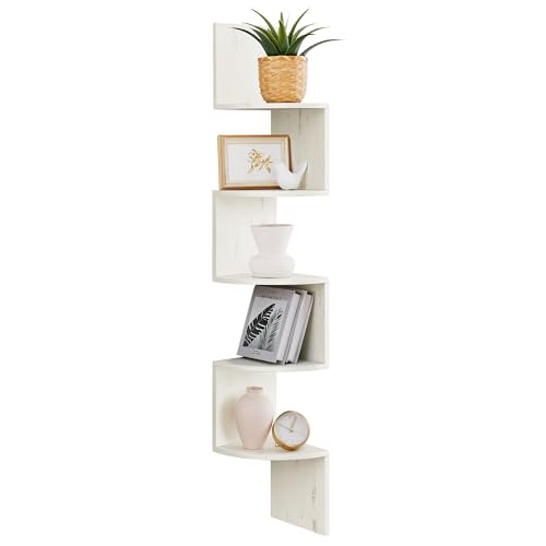 VASAGLE CUSTOS Collection - Corner Shelf Wall Mount, 5-Tier Floating Corner Bookshelf, Plant Shelf for Bedroom, Living Room, Bathroom, Home Office, Rustic White ULBC072W02 - color: Rustic White