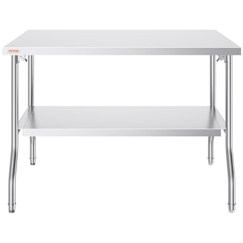 VEVOR Stainless Steel Foldable Work Table, 30 * 48 Inch Heavy Duty Food Outdoor Double Layer Stainless Steel Worktable for Commercial Kitchen Restaurant - size: Double layer 30"*48", style: Foldable