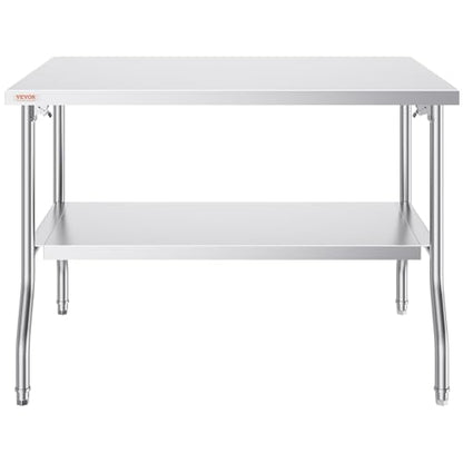 VEVOR Stainless Steel Foldable Work Table, 30 * 48 Inch Heavy Duty Food Outdoor Double Layer Stainless Steel Worktable for Commercial Kitchen Restaurant - size: Double layer 30"*48", style: Foldable