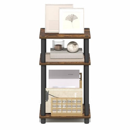 Furinno Turn-N-Tube 3-Tier Toolless Side Table, Narrow Printer Stand with Open Shelf, End Table, Night Stand, for Living Room, Bedroom, Amber Oak - color: Amber Oak/Black
