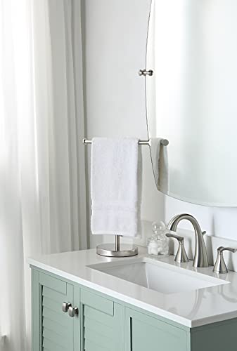 SunnyPoint Countertop Hand Towel Holder Stand – 16.5" Tall Stainless Steel T-Bar Rack with Weighted Base, Brushed Satin Nickel Finish – Jewelry Holder for Bathroom, Vanity, or Kitchen
