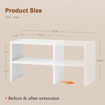 Hoctieon 2-Tier Expandable Shoe Shelf, Adjustable Shoe Shelf Storage Organizer, Stackable Iron Wood Combination Free Standing Shoe Rack for Entryway, Closet, Doorway, White - size: 1 Pack(2-Tier)