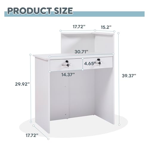 Reception Desk with Counter,Small Front Desk with Two Lockable Drawers,Cable Management Holes,Counter Table for Salon Lobby Office Home (White) - color: White