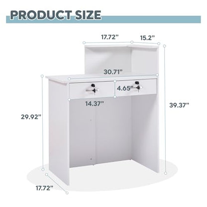 Reception Desk with Counter,Small Front Desk with Two Lockable Drawers,Cable Management Holes,Counter Table for Salon Lobby Office Home (White) - color: White