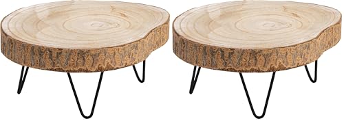 Creative Co-Op Small Paulownia Wood Pedestal with Metal Legs (Pack of 2) - color: Natural, size: 9" (Pack of 2)