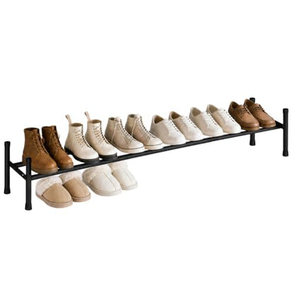 STORAGE MANIAC Long Expandable Shoe Rack, 6 Pairs Metal Wide Stackable Shoe Rack, Adjustable Shoes Shelf, Freestanding Shoes Organizer for Closet, Entryway, Hallway, Garage, Front Door, 1 Tier - size: 1-tier
