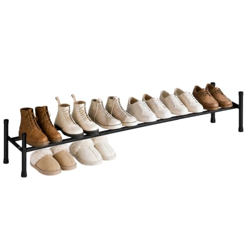 STORAGE MANIAC Long Expandable Shoe Rack, 6 Pairs Metal Wide Stackable Shoe Rack, Adjustable Shoes Shelf, Freestanding Shoes Organizer for Closet, Entryway, Hallway, Garage, Front Door, 1 Tier - size: 1-tier