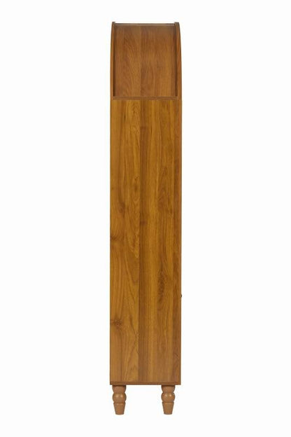 66.9" Tall Arched Display Cabinet with Hand-Carved Door and Shelves, 5-Tier Bookshelf Modern Farmhouse Arched Bookcase, Wooden Open Floor Arched Book Shelf for Living Room, Office, Walnut Finish - color: Walnut 66.9"