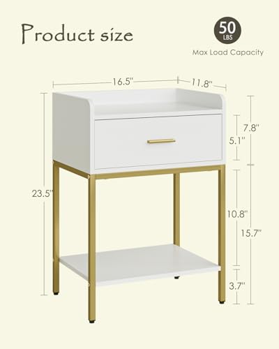 Nightstand,3-Tier Modern Night Stand,Bedside Table with Storage Drawer and Shelf,Small Side Table for Bedroom,Living Room,White - color: White