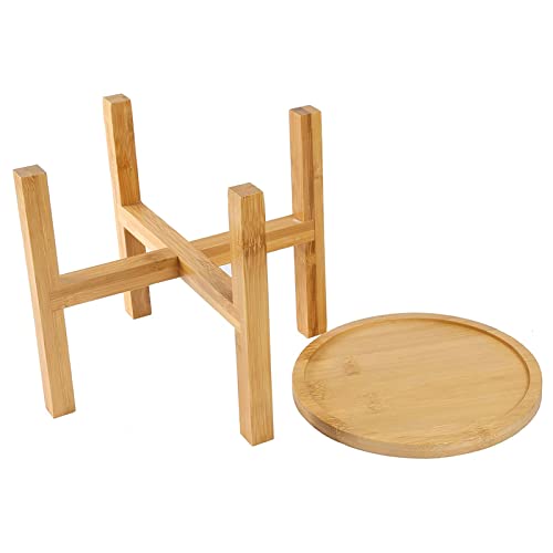 6.5 inch Modern Plant Stand & 5.5" Bamboo Saucer, Mid-Century Planter Holder, Plant Saucer, Round Bamboo Tray for Flower Pot, Planter Pot Tray, Prevent The Floor Wet, Not Include Planter Pot - size: 6.5"