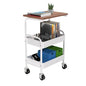 Rolling Cart with Wooden Tabletop, 3 Tier Metal Utility Cart, Rolling Storage Organizer Cart with Lockable Wheels for Kitchen, Office, Bedroom (White) - color: White