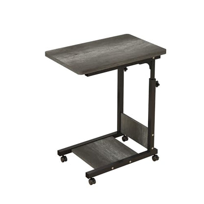 TigerDad Adjustable Height C Table Sofa Side Bedside Table with Wheels, Hospital Bed Table Rolling Tray with Storage, Mobile Computer Desk Laptop Table for Home Use,Gray - color: Grey