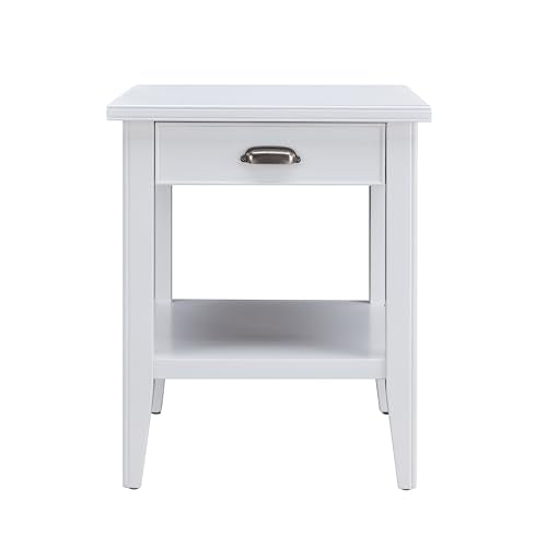 Leick Home Laurent 20 in. Solid Wood End Table with Shelf and Drawer, White, 10507-WT - color: White