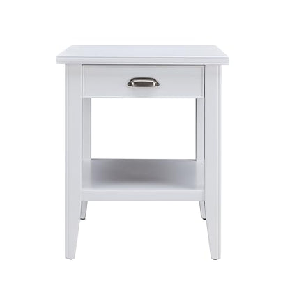 Leick Home Laurent 20 in. Solid Wood End Table with Shelf and Drawer, White, 10507-WT - color: White