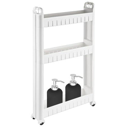 3 Tiers Slim Rolling Storage Cart, 3.5 Inches Slim Slide Out Bathroom Organizer Cart, Tiered Storage Rack with Wheels, Narrow Mobile Utility Cart for Laundry Room, Kitchen, Office, Sturdy Room - size: 3 Tiers