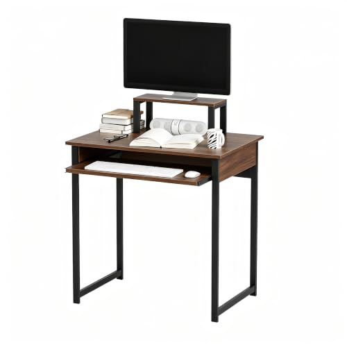 ALISENED Computer Desk with Keyboard Tray and Monitor Stand, 30 Inch Small Desk for Bedroom Home Office, Compact Gaming Desk Shelf, Brown (Brown, 30") - color: Brown, size: 30"