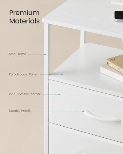 SONGMICS BELLAH Collection - Nightstand with Charging Station and App-Controlled Adjustable LED Lights, Bed Side Table, 2 Drawers and 1 Open Shelf, Modern, Cloud White and Snow White ULGS302WH01S - color: Cloud White + Snow White, size: 2 Drawers