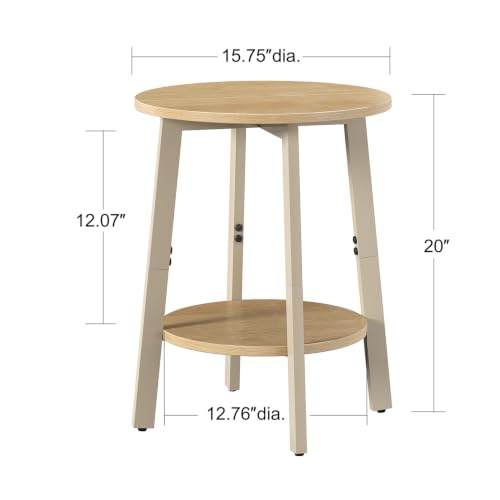 sthmec Side Table, Small Round End Table with Storage Shelf for Small Space, 2-Tier Bedside Table Sofa Couch Table, Round Accent Table Nighstands for Living Room, Bedroom, Natural - color: Natural