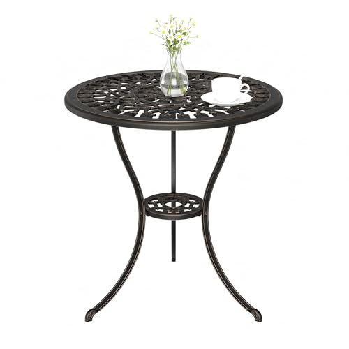 IDEALHOUSE Patio 23''Cast Aluminum Side Table with Umbrella Hole,Bronze | Outdoor Small Coffee Tables,Anti-Rust Bistro Table,Round End Table,Outdoor Furniture for Indoor,Patio,Garden,Porch,Balcony - size: 1.57'' Umbrella Hole
