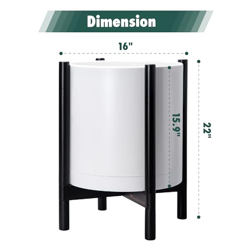 D'vine Dev Plastic Pot with Ebony Wood Stand, White, 16 in, 55-C-Z-1 | Mid-Century Inspired Design, Elevated Plant Display, Clean Lines, Sturdy Support, Modern Space-Saving Style - color: Matte White Pot + Ebony Stand, size: 16 Inch