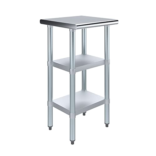 Stainless Steel Work Table with 2 Shelves | Metal Utility Table | Commercial & Residential NSF Utility (Stainless Steel Table with 2 Shelves, 18" Long x 18" Deep) - size: 18" Long x 18" Deep