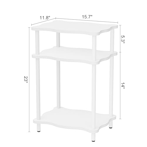 THUMEYE 3-Tier Side Table, 15.7”x11.8”x23” Space-Saving End Table with Solid Wood Legs, Tool-Free Assembly Nightstand for Bedroom Living Room, White - color: White
